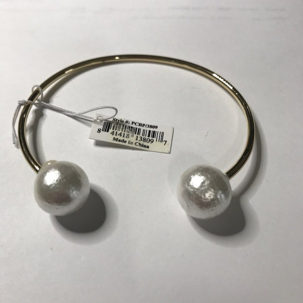 Faux‎  Imitation Double Pearl Cuff Bracelet Gold Tone